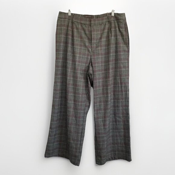 NWT AVA & VIV Gray Plaid High Rise Wide Leg Trousers Pants Size 18 - Picture 3 of 8